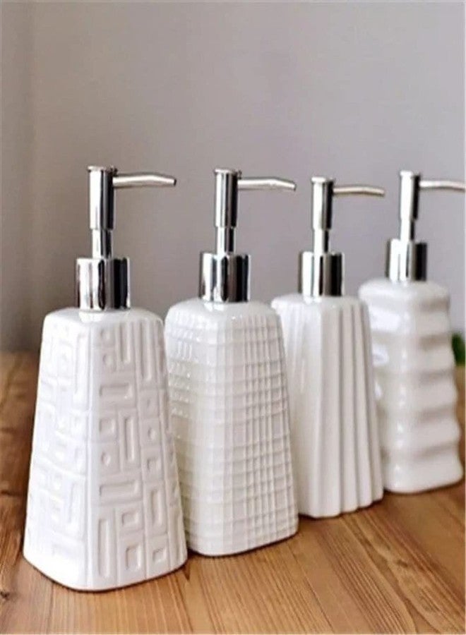 Whizzo Ceramic Round Strip Design Liquid Soap, Shampoo, Conditioner, Shower Gel Dispenser (White, 400ML) - Image 3